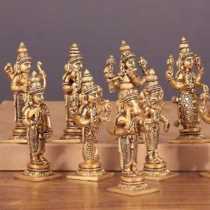 Pure Brass Vishnu Dashavatar Idol Set | 4.5" Superfine Collection | 2.5kg Sacred Masterpiece | Complete Avatar Series | Jaipurio